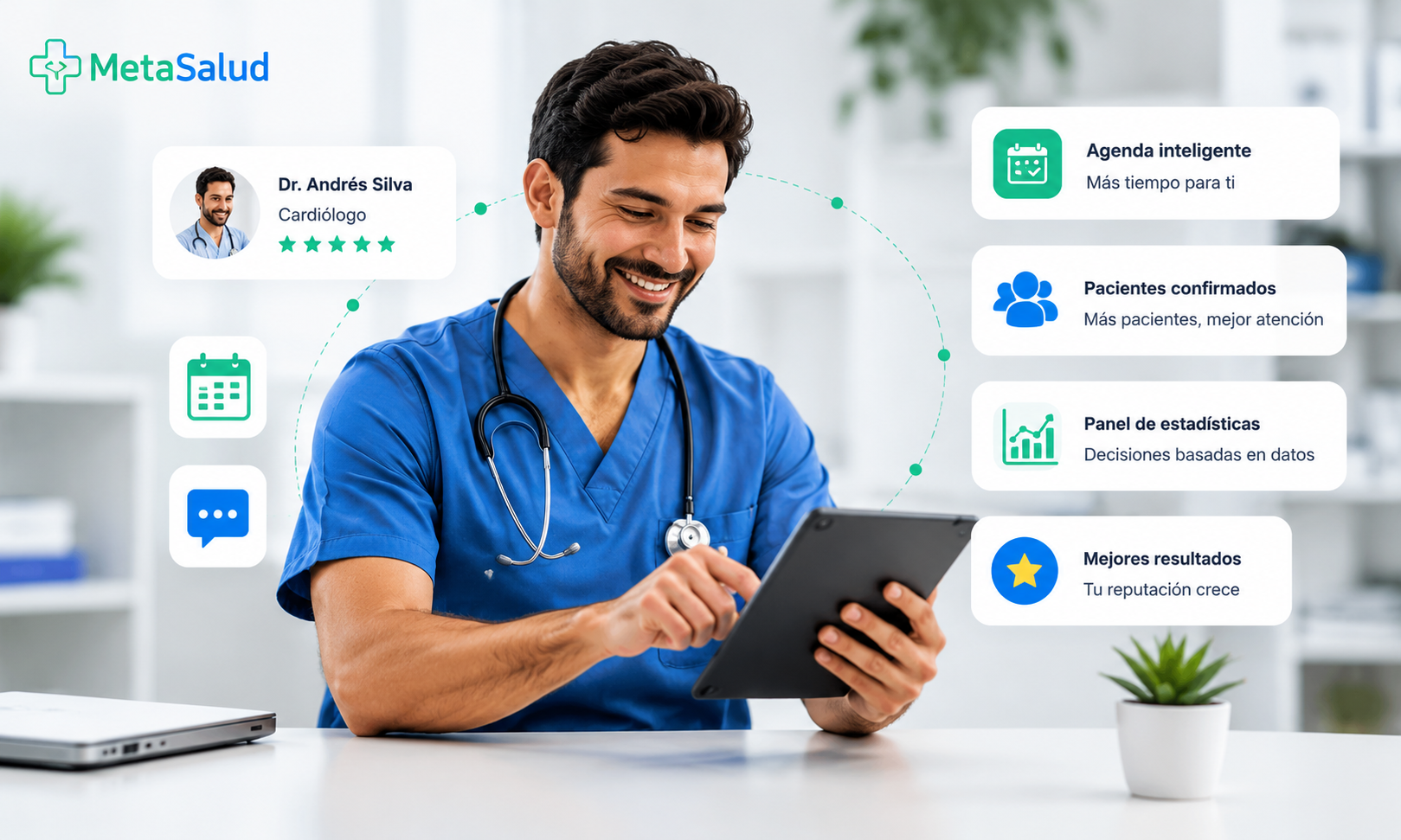 Médico profesional consultando en computadora